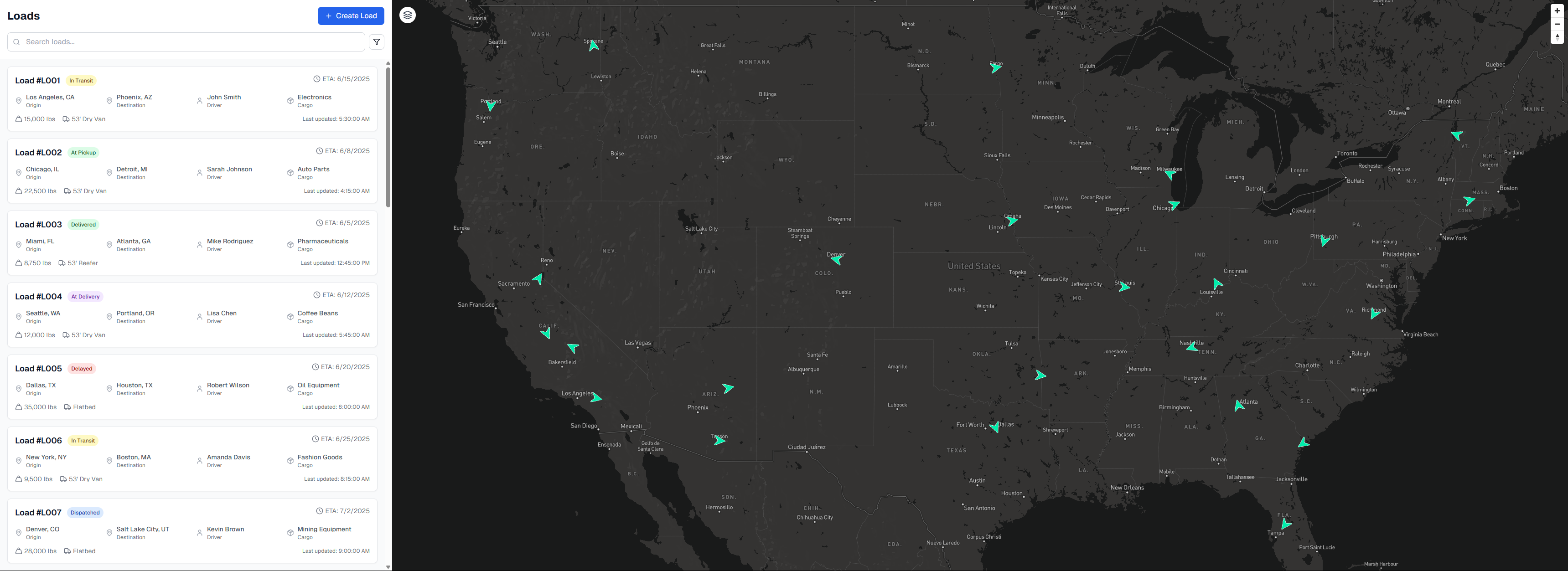 Freight Tracking Dashboard screenshot